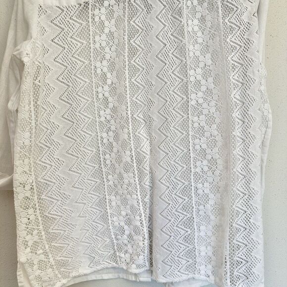 Chicos | Linen Crochet Back Button Shirt Roll Tab Sleeves Top Size 1 -‎ Med - 44 - Picture 10 of 15